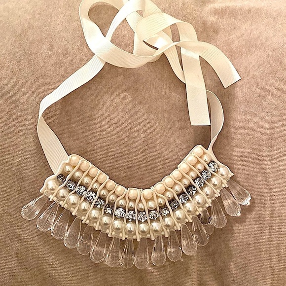 Faux  Dangling Pearl & Rhinestones w/ synthetic crystals Statement Necklace - Picture 1 of 3